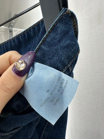 Laser splicing denim straight leg pants