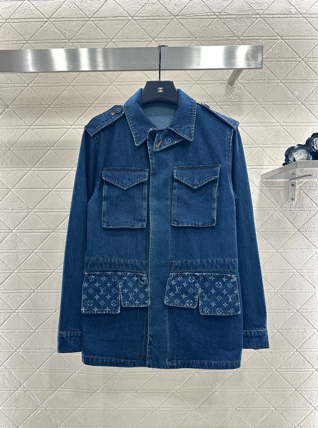 Laser denim mid length jacket