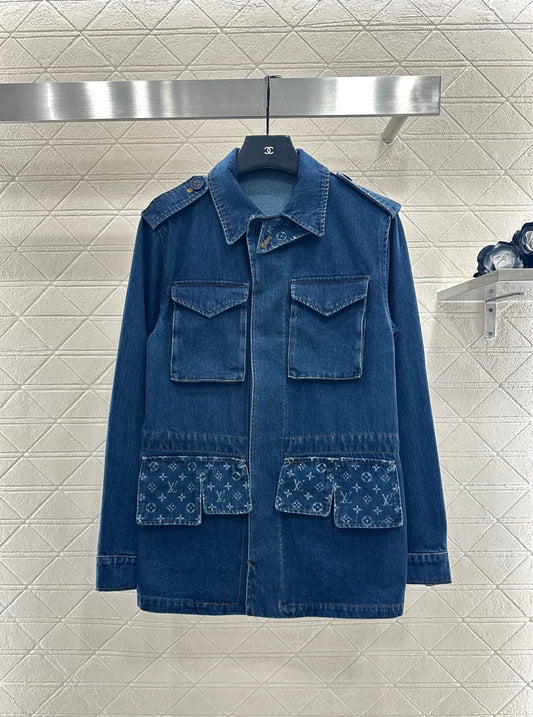 Laser denim mid length jacket