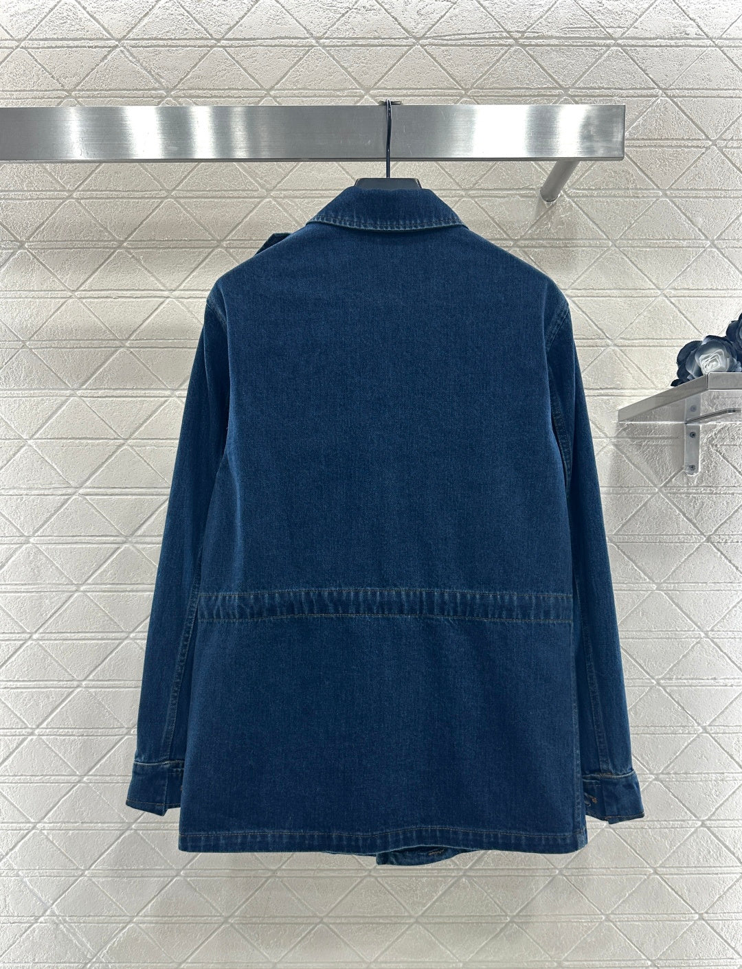 Laser denim mid length jacket