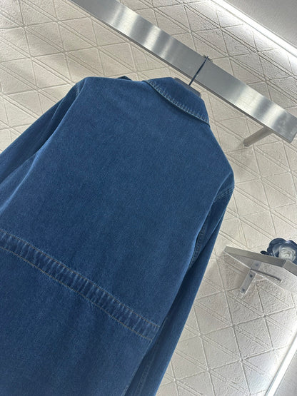 Laser denim mid length jacket