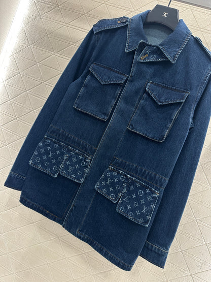 Laser denim mid length jacket