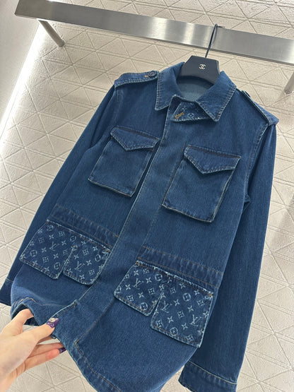 Laser denim mid length jacket