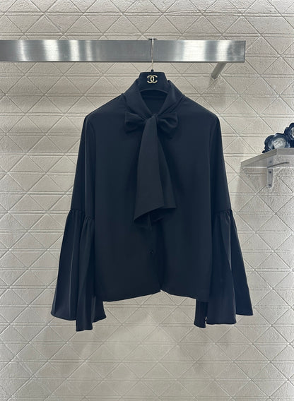 Bow ribbon wide sleeved shirt