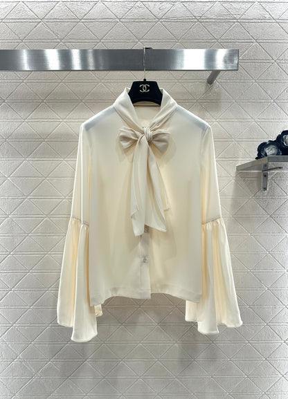 Bow ribbon wide sleeved shirt