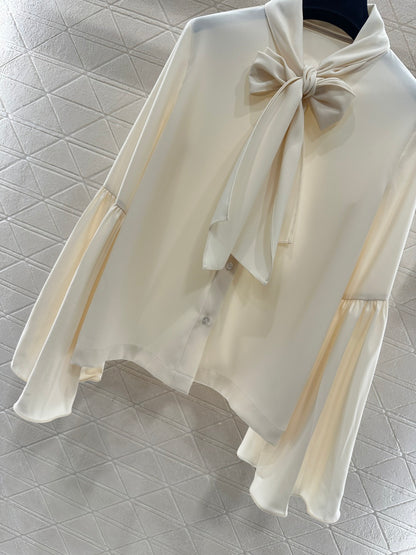 Bow ribbon wide sleeved shirt