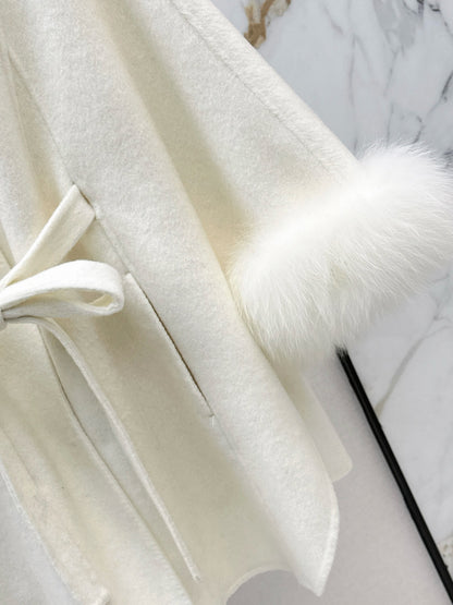 Fox fur decorative cloak coat