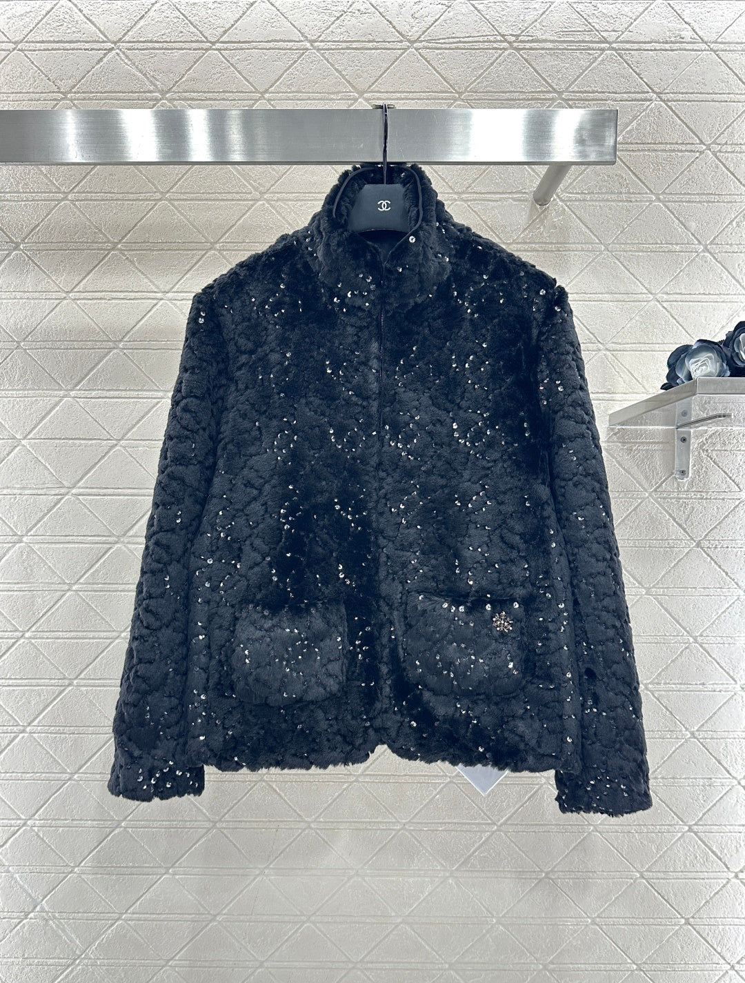 Stand up collar zipper fur cotton coat jacket