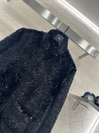 Stand up collar zipper fur cotton coat jacket