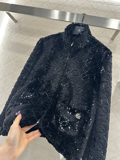 Stand up collar zipper fur cotton coat jacket