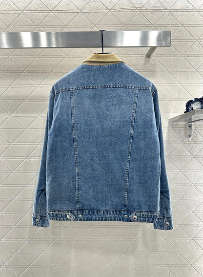 Spliced corduroy collar denim jacket