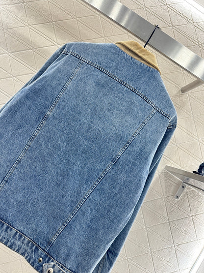 Spliced corduroy collar denim jacket