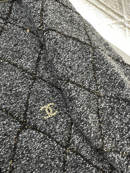 Large collar diamond grid zipper knitted jacket