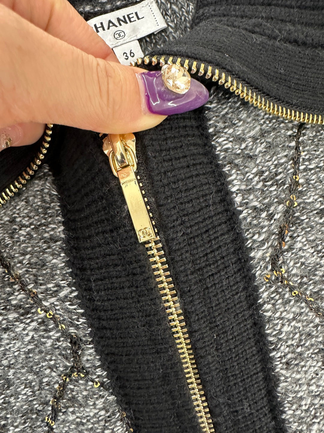 Large collar diamond grid zipper knitted jacket