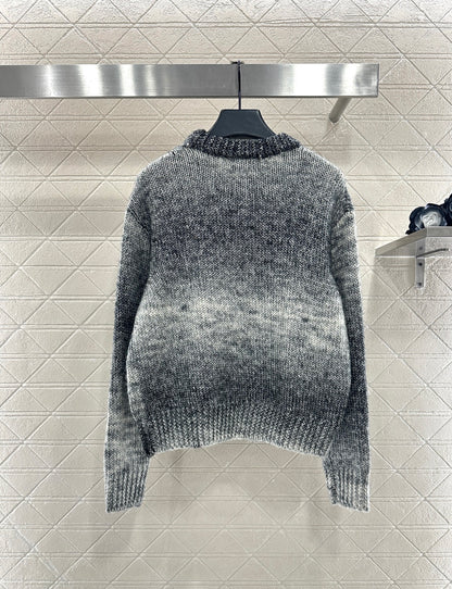 Mesh bow dyed round neck sweater