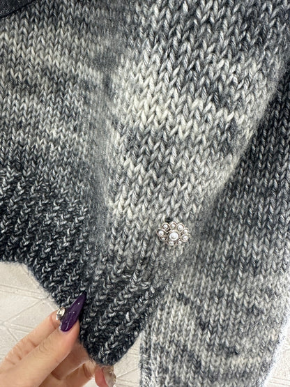 Mesh bow dyed round neck sweater