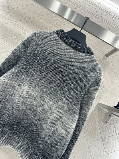 Mesh bow dyed round neck sweater