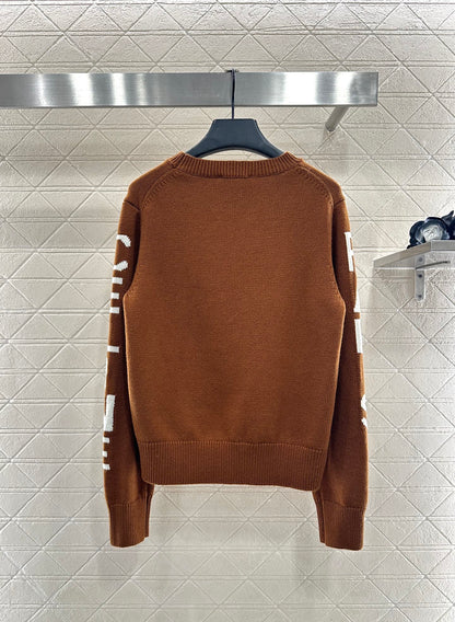 Hook and flower letter knitted pullover sweater