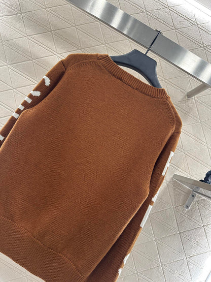 Hook and flower letter knitted pullover sweater