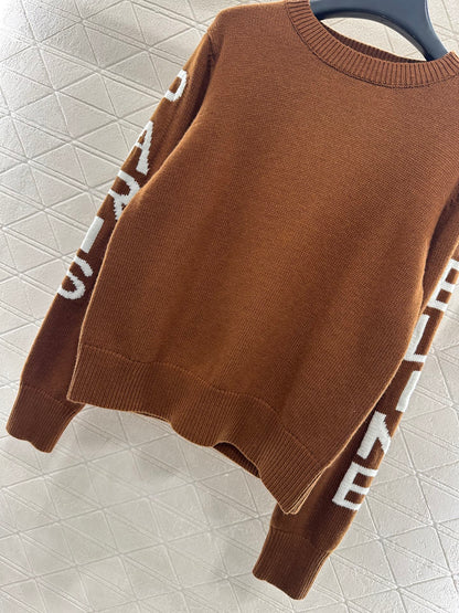 Hook and flower letter knitted pullover sweater