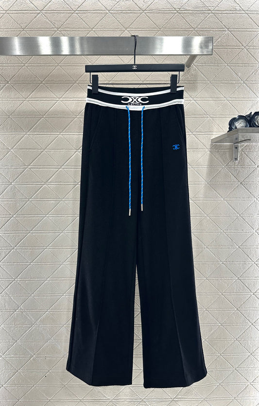 Color blocking drawstring straight leg pants