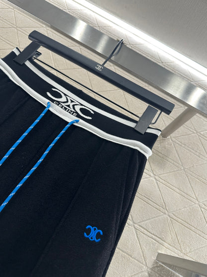 Color blocking drawstring straight leg pants