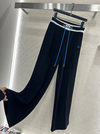 Color blocking drawstring straight leg pants