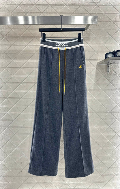 Color blocking drawstring straight leg pants