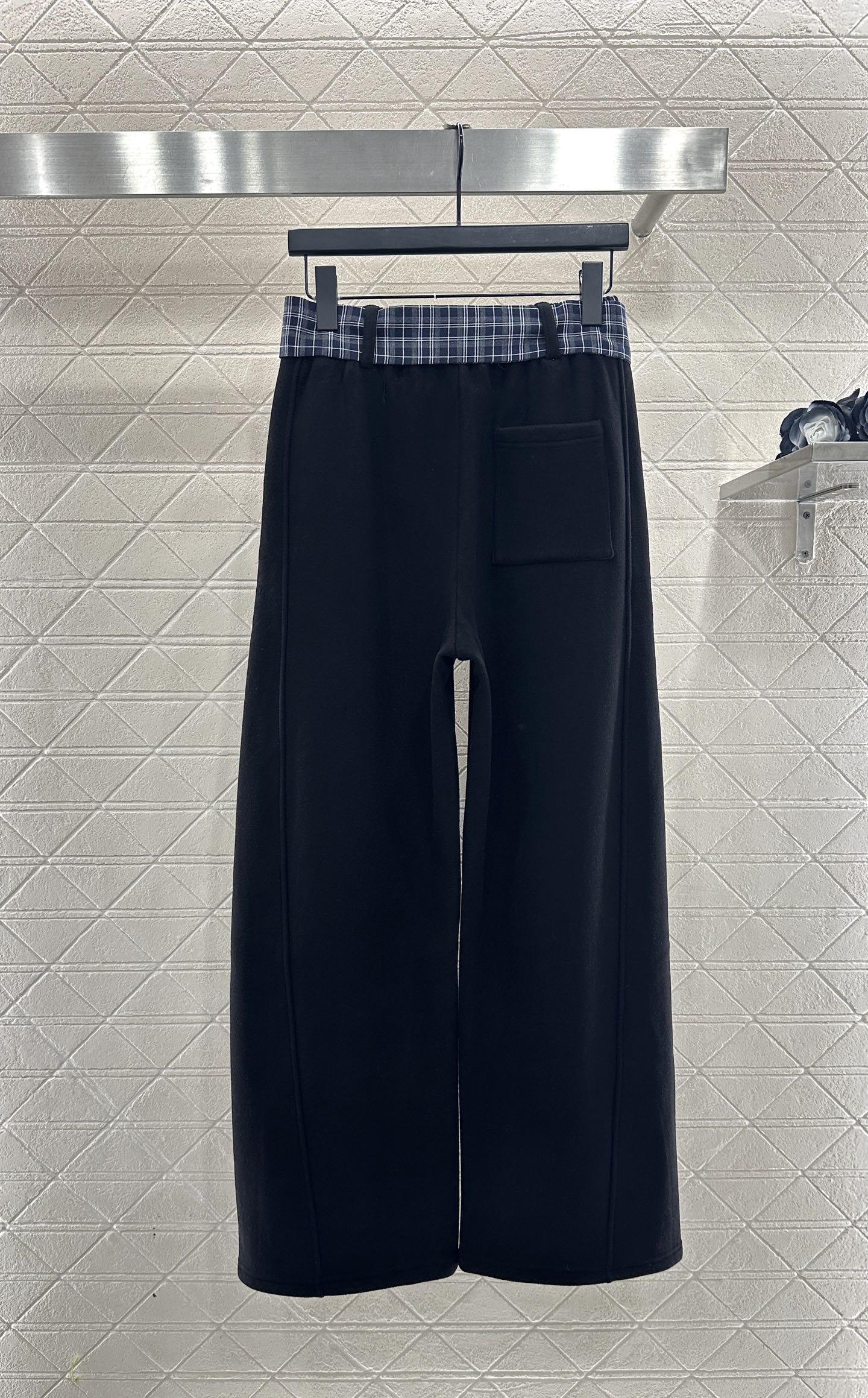 Suede plaid waistband wide leg pants