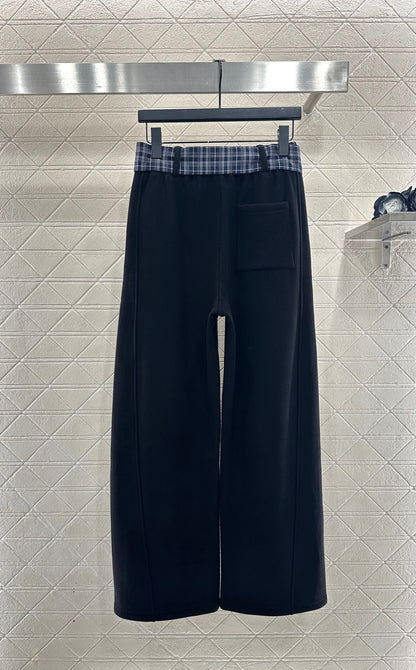 Suede plaid waistband wide leg pants