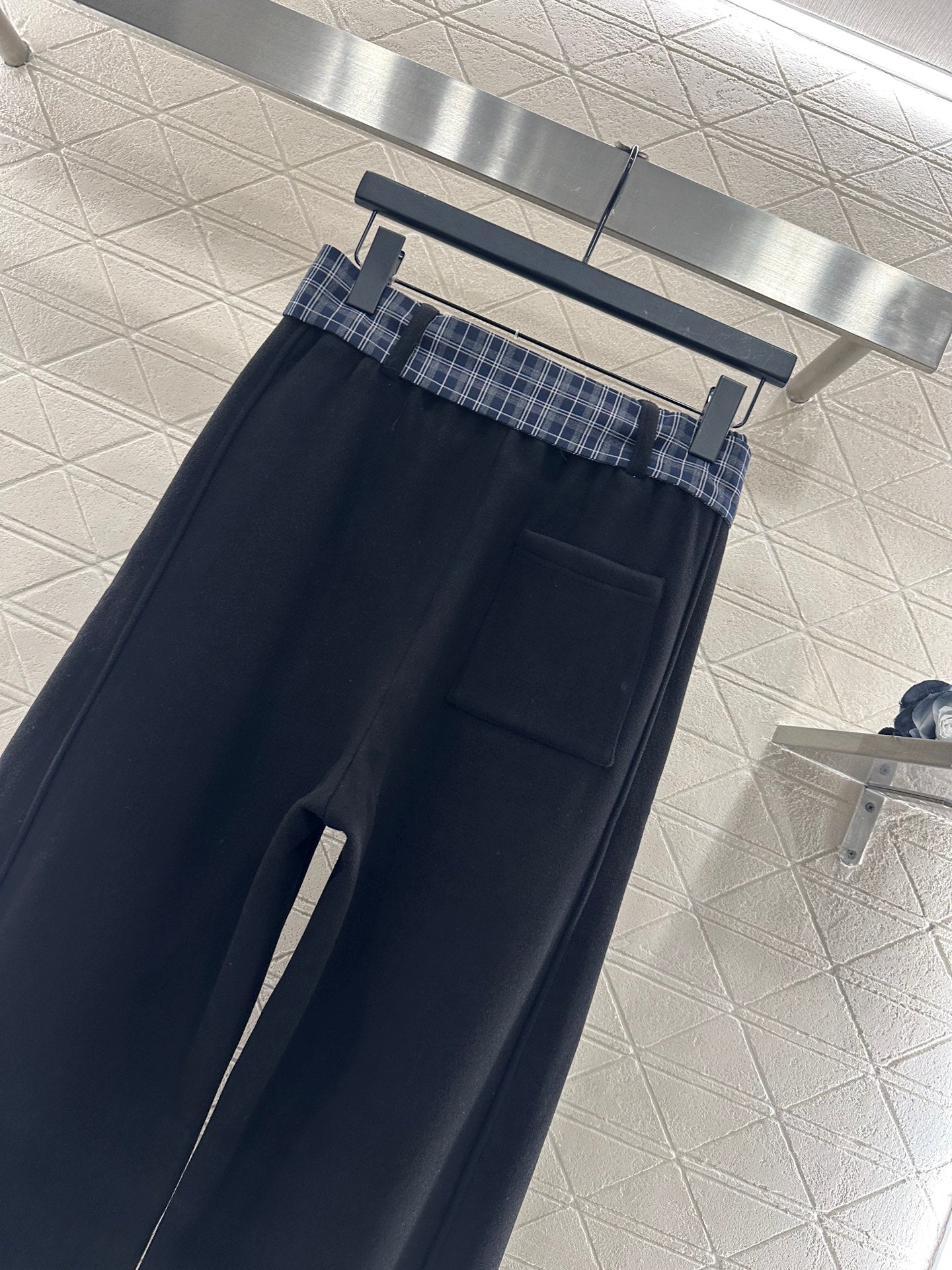 Suede plaid waistband wide leg pants