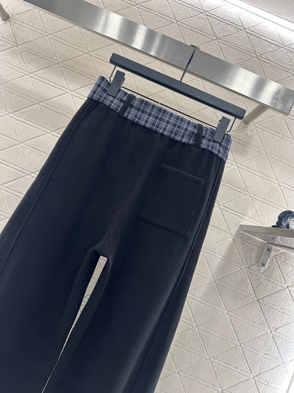 Suede plaid waistband wide leg pants