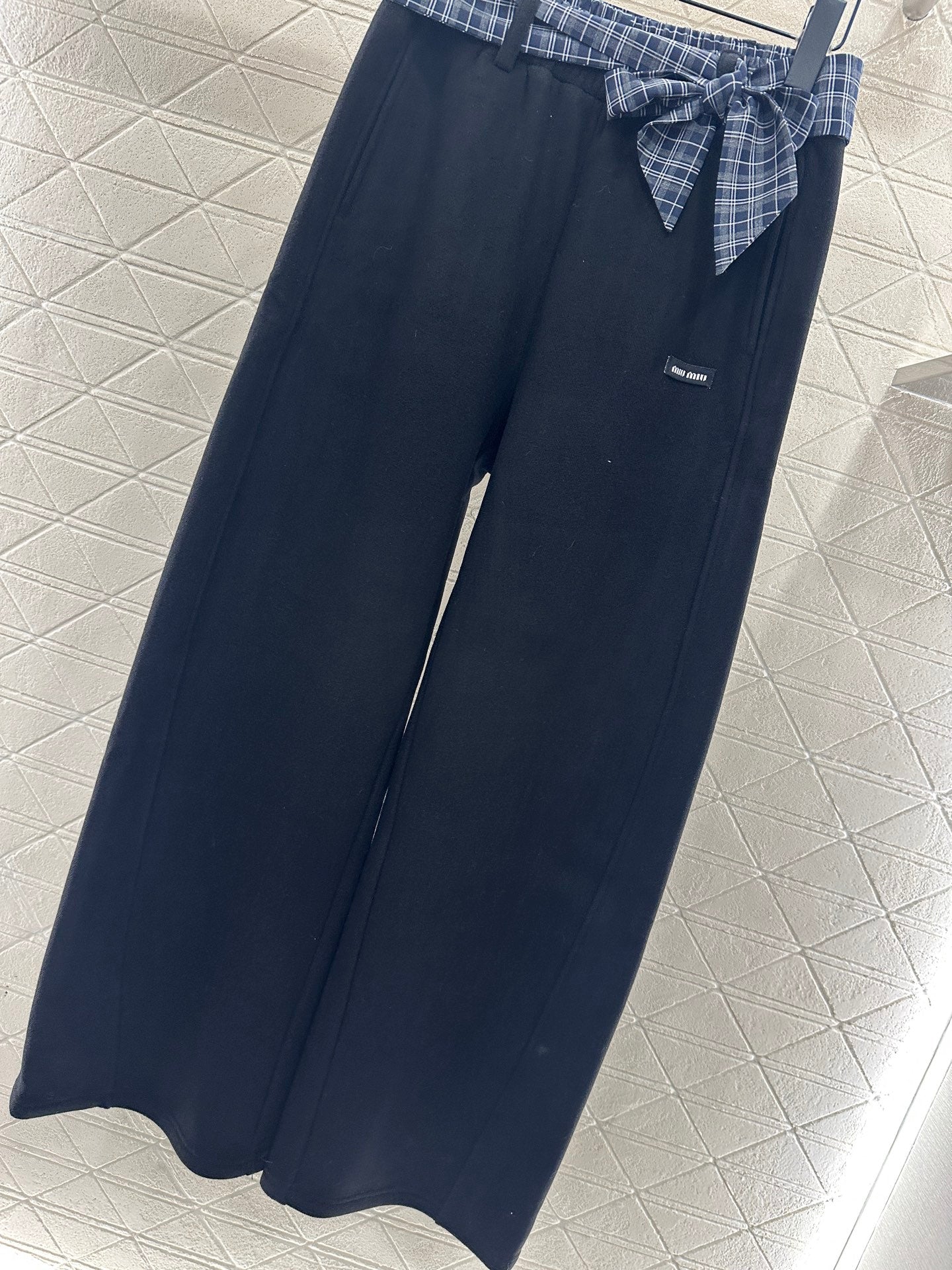 Suede plaid waistband wide leg pants