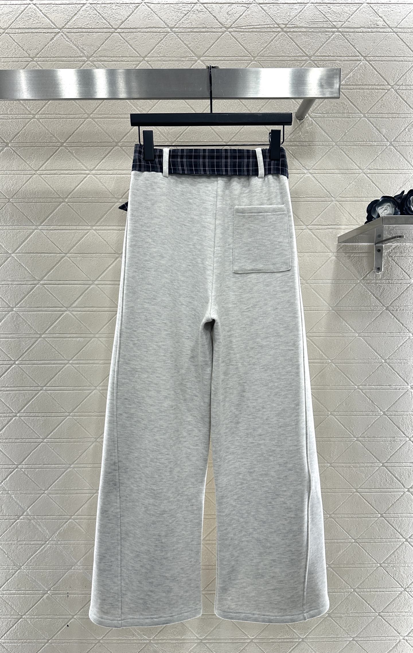 Suede plaid waistband wide leg pants