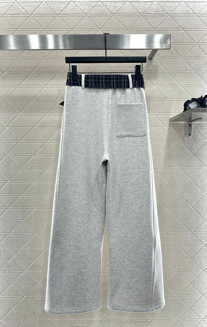 Suede plaid waistband wide leg pants