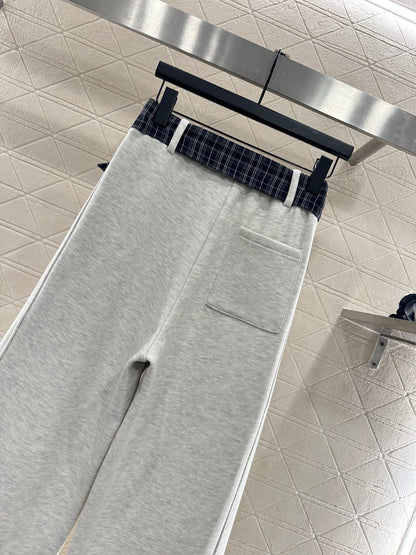 Suede plaid waistband wide leg pants