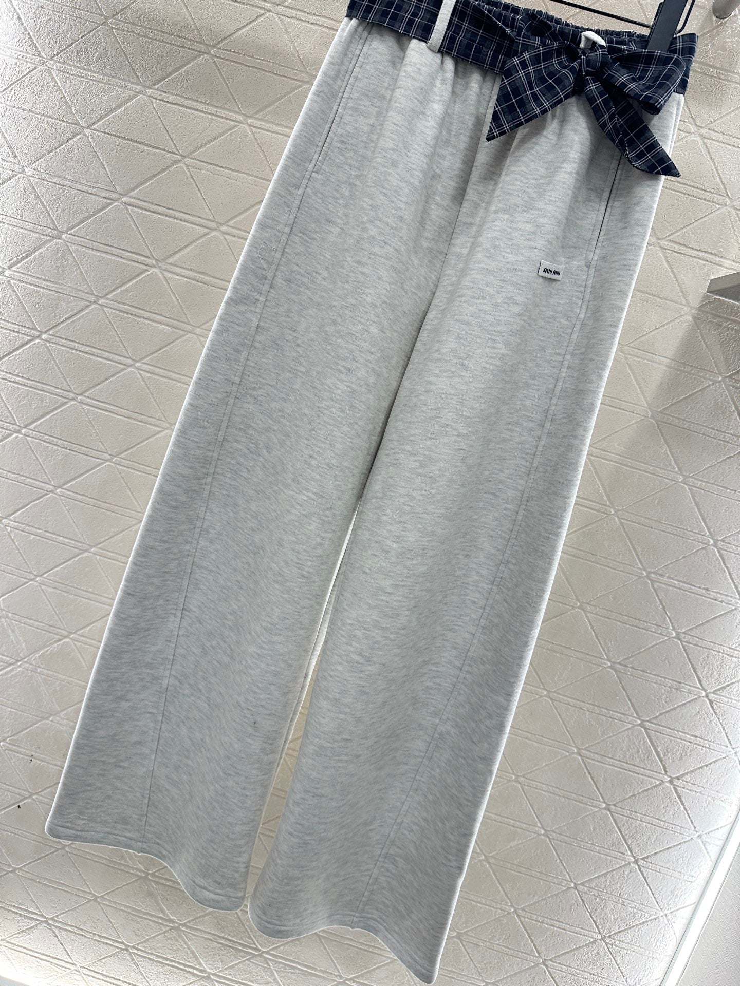 Suede plaid waistband wide leg pants