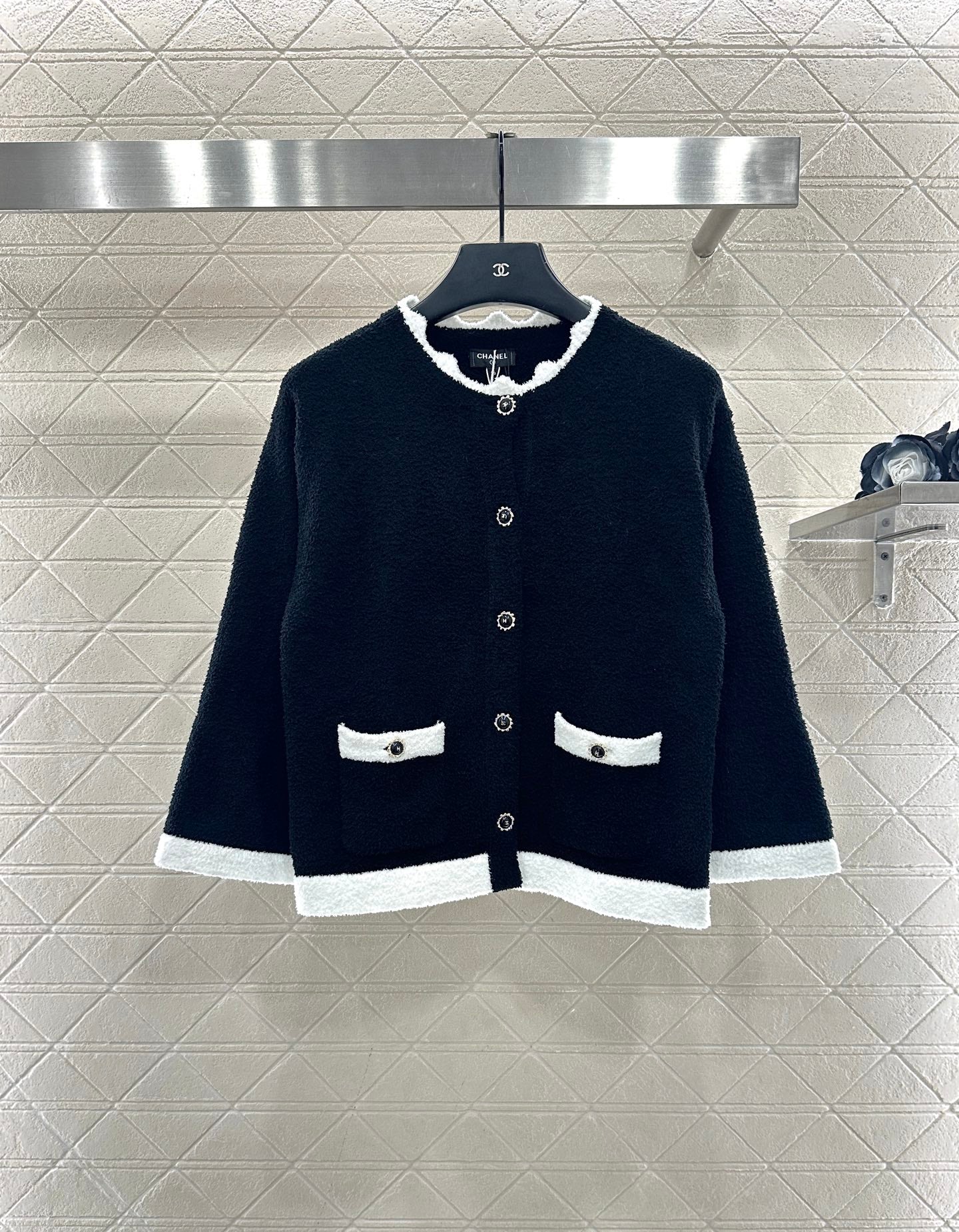 Knitted contrasting cardigan wide leg pants set