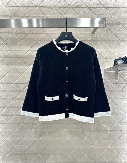 Knitted contrasting cardigan wide leg pants set