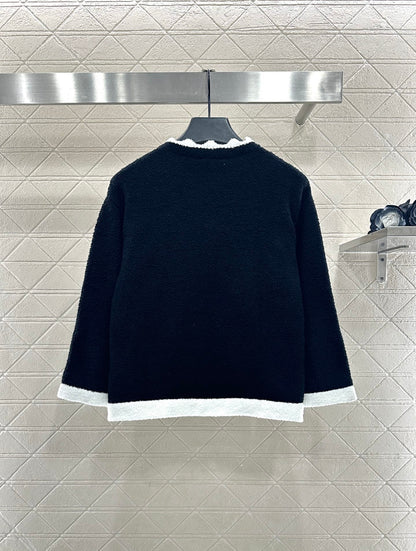 Knitted contrasting cardigan wide leg pants set