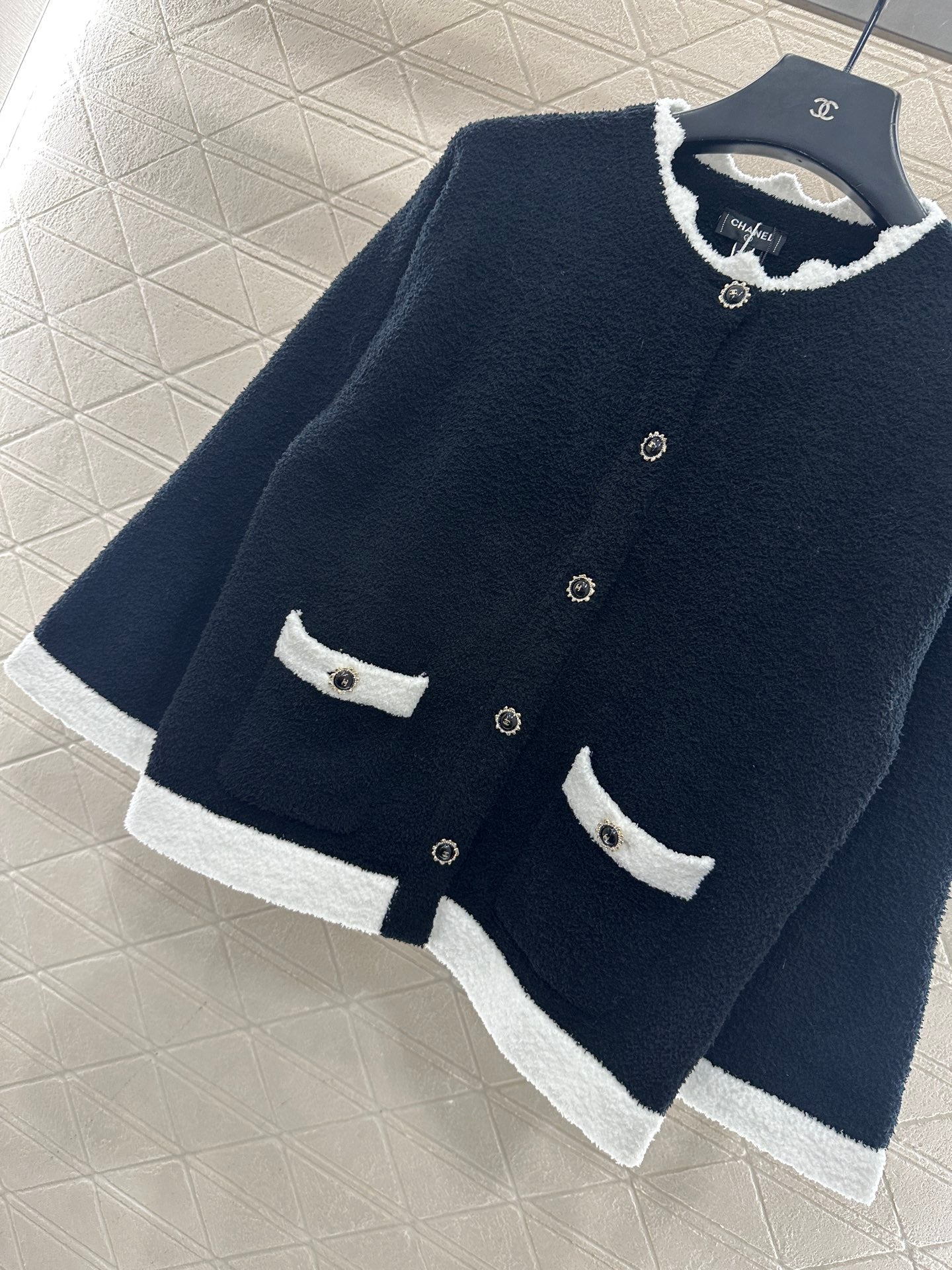 Knitted contrasting cardigan wide leg pants set