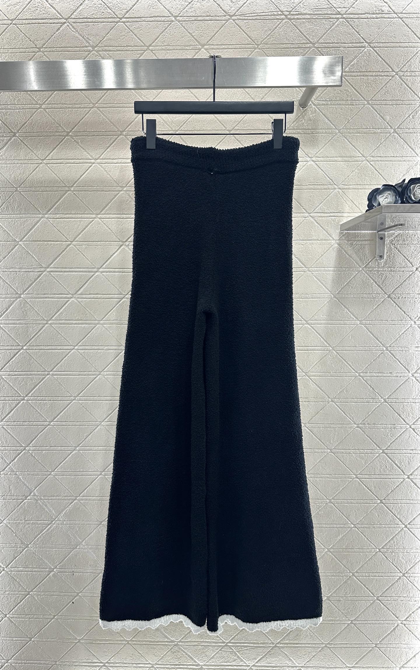 Knitted contrasting cardigan wide leg pants set