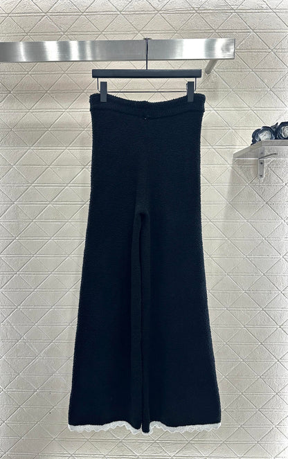 Knitted contrasting cardigan wide leg pants set