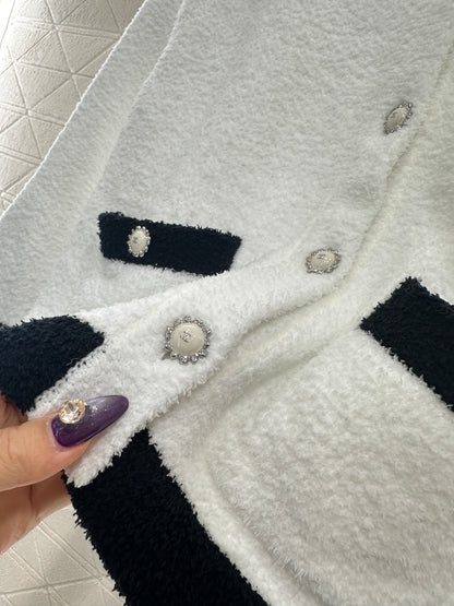 Knitted contrasting cardigan wide leg pants set