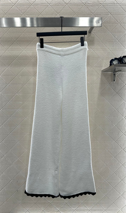 Knitted contrasting cardigan wide leg pants set