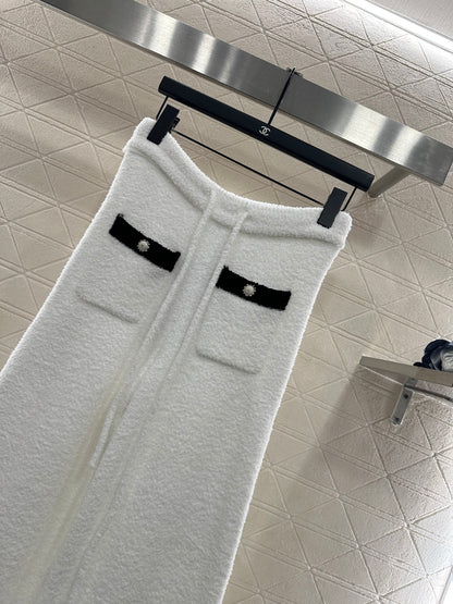 Knitted contrasting cardigan wide leg pants set