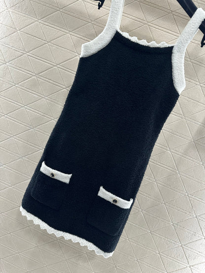 Color blocking knitted camisole skirt