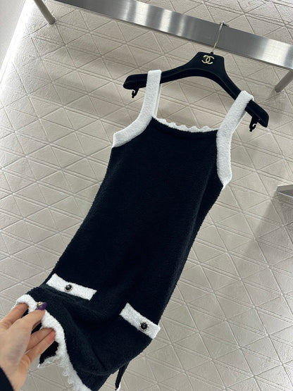 Color blocking knitted camisole skirt