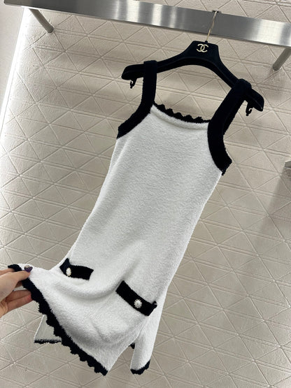 Color blocking knitted camisole skirt