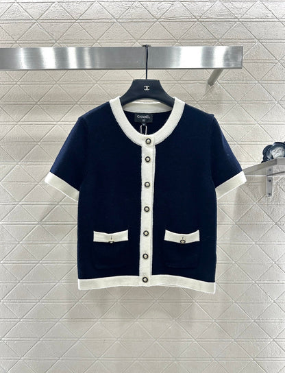 Color blocking edging short sleeved shirt